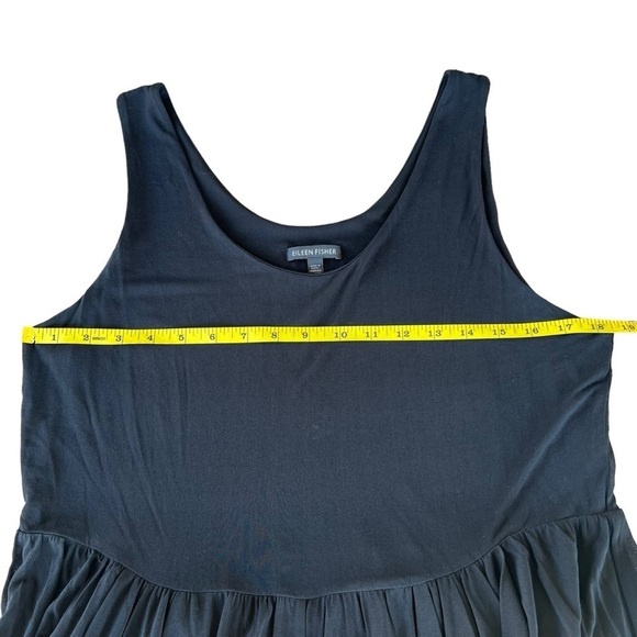Eileen Fisher 100% Silk Casual Tank Dress Gathered Sheer overlay Black Large GUC - Picture 8 of 12